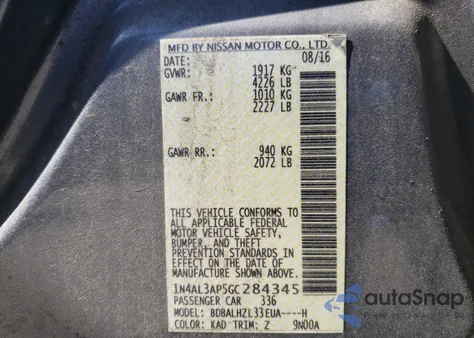 2016 Nissan Altima 2.5 from USA, damaged, VIN 1N4AL3AP5GC284345